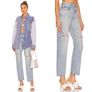 MOUSSY VINTAGE TIFTON WIDE STRAIGHT JEANS HIGH RISE RIPPED ANKLE RIGID DENIM 24